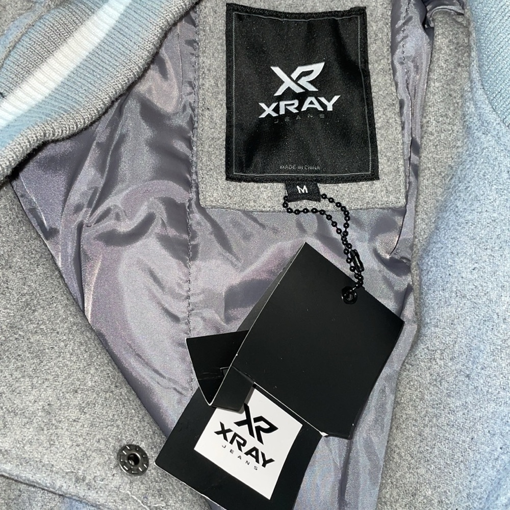 NWT XRAY Gray & White Varsity Jacket.  Size Medium. - Picture 3 of 5